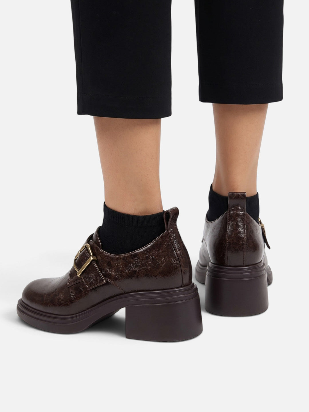 Leren Loafers voor Dames met Gesp en Blokhak