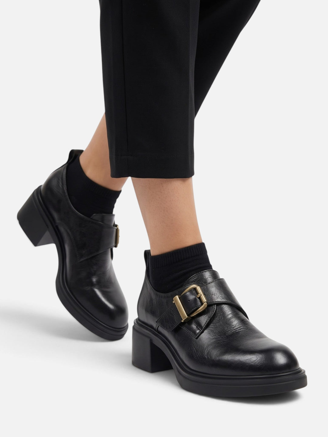 Leren Loafers voor Dames met Gesp en Blokhak