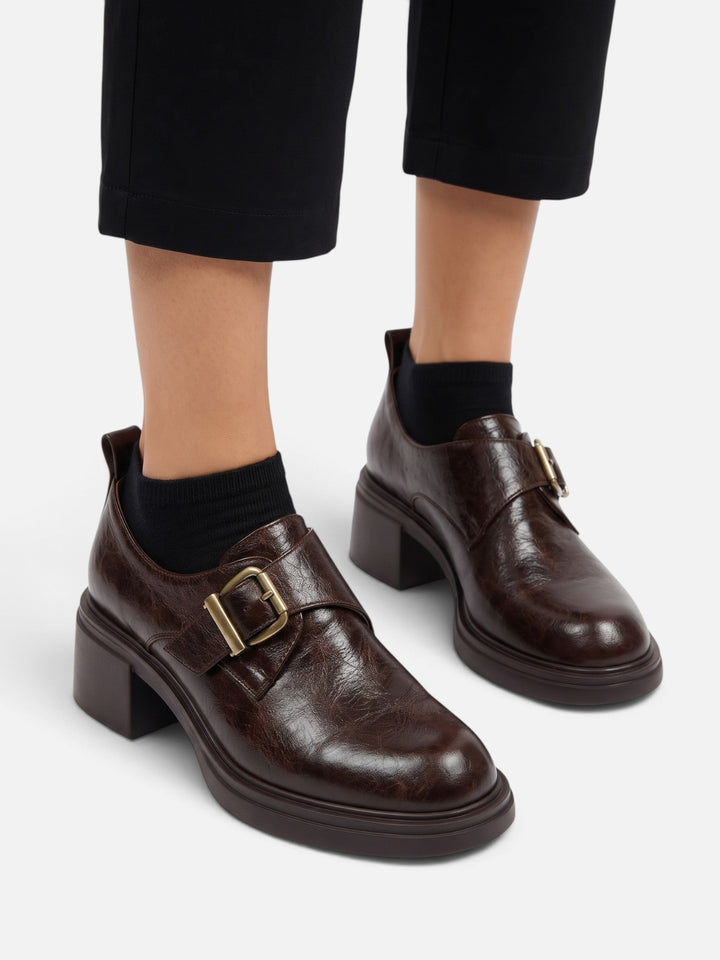 Leren Loafers voor Dames met Gesp en Blokhak