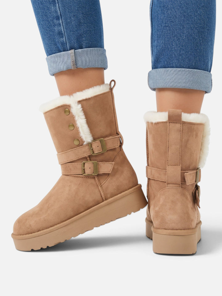 Imitatiesuède Enkellaarsjes voor Dames met Nepbont en Gesp