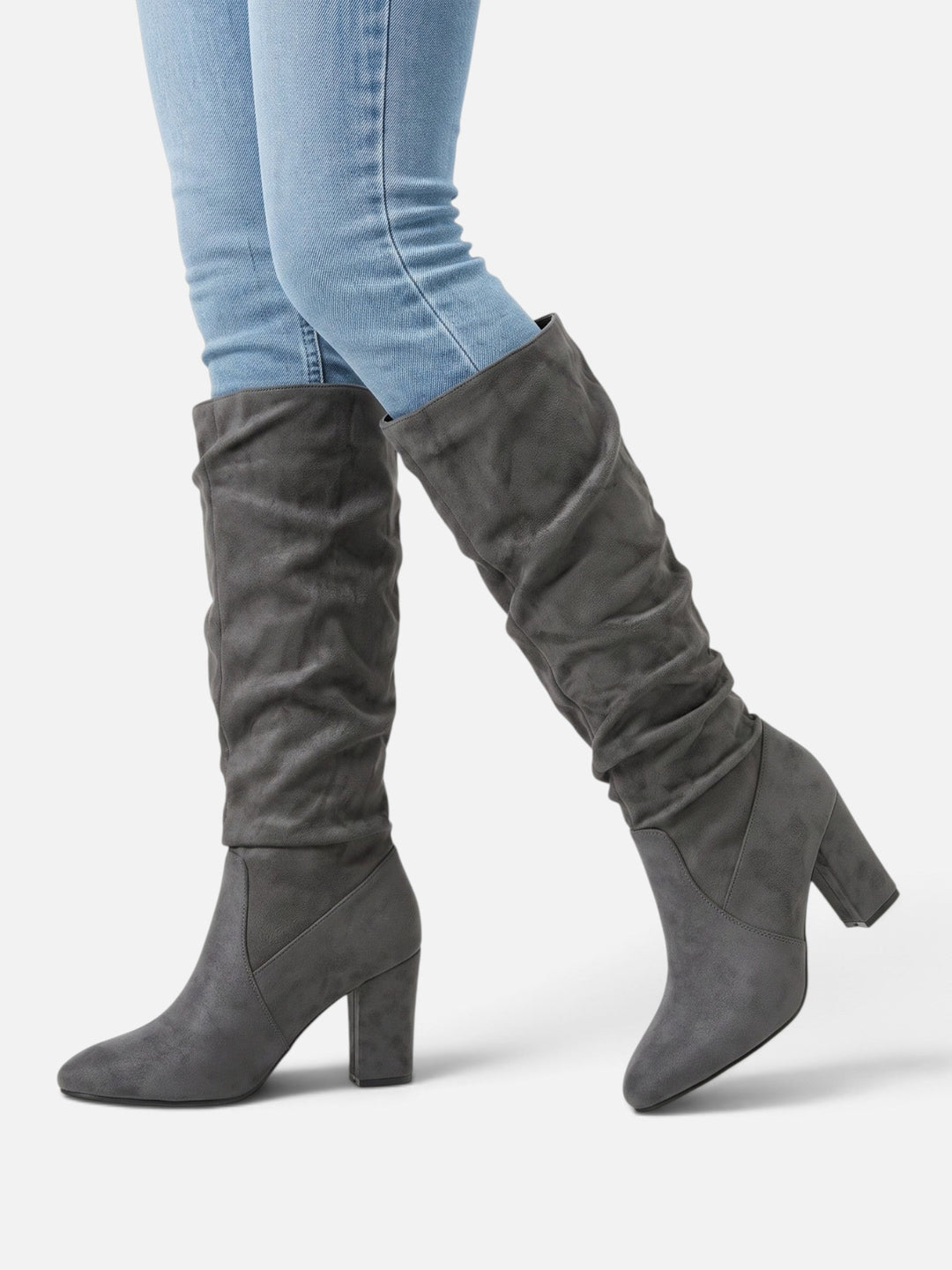 Imitatiesuède Slouchy Laarzen voor Dames met Blokhak