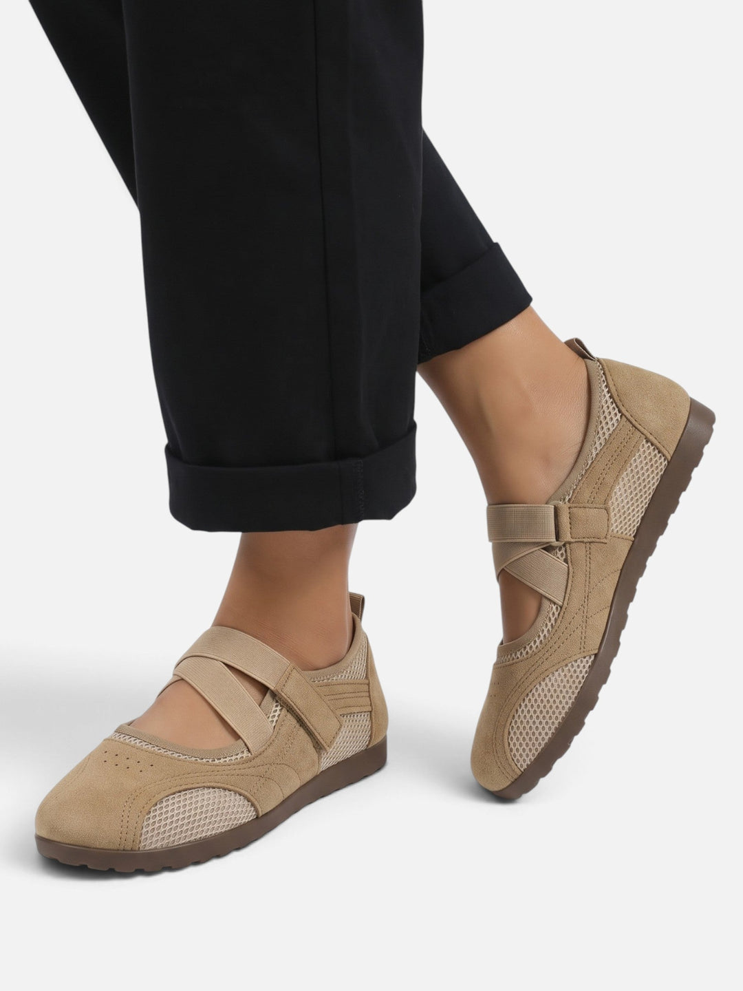 Mesh Sneakerina Ballerina's voor Dames met Gekruiste Bandjes