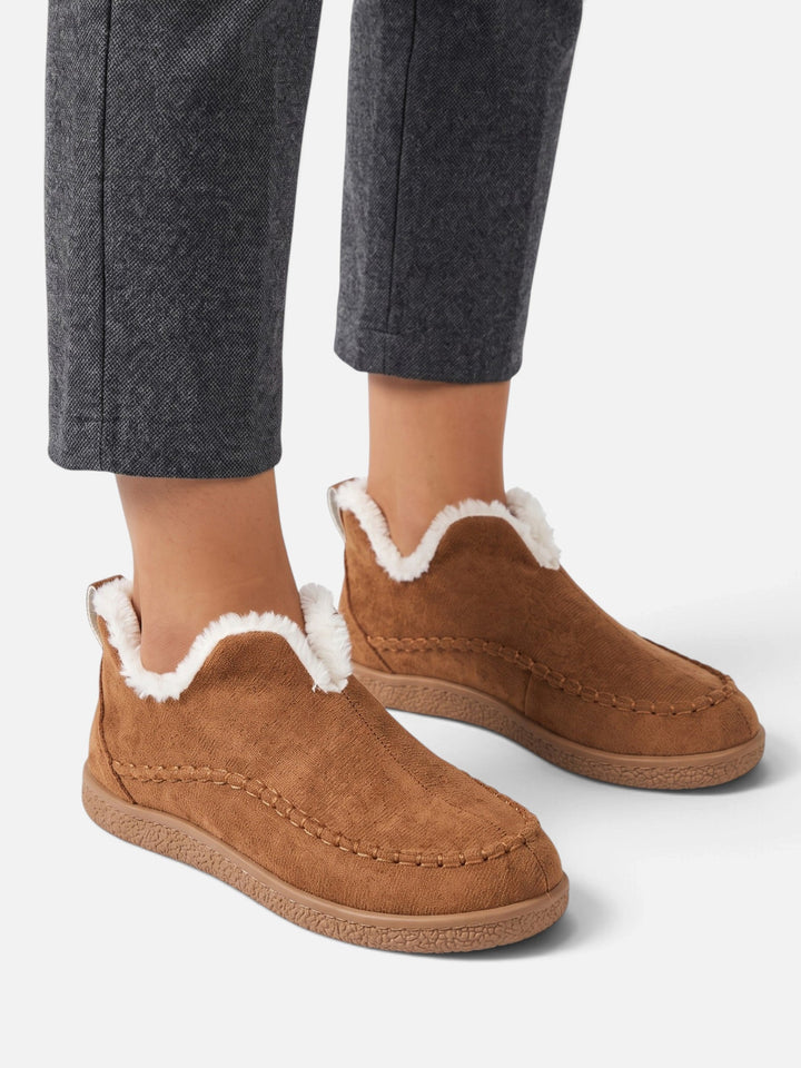 Ribfluwelen Instap Pantoffels voor Dames met Nepbont Voering