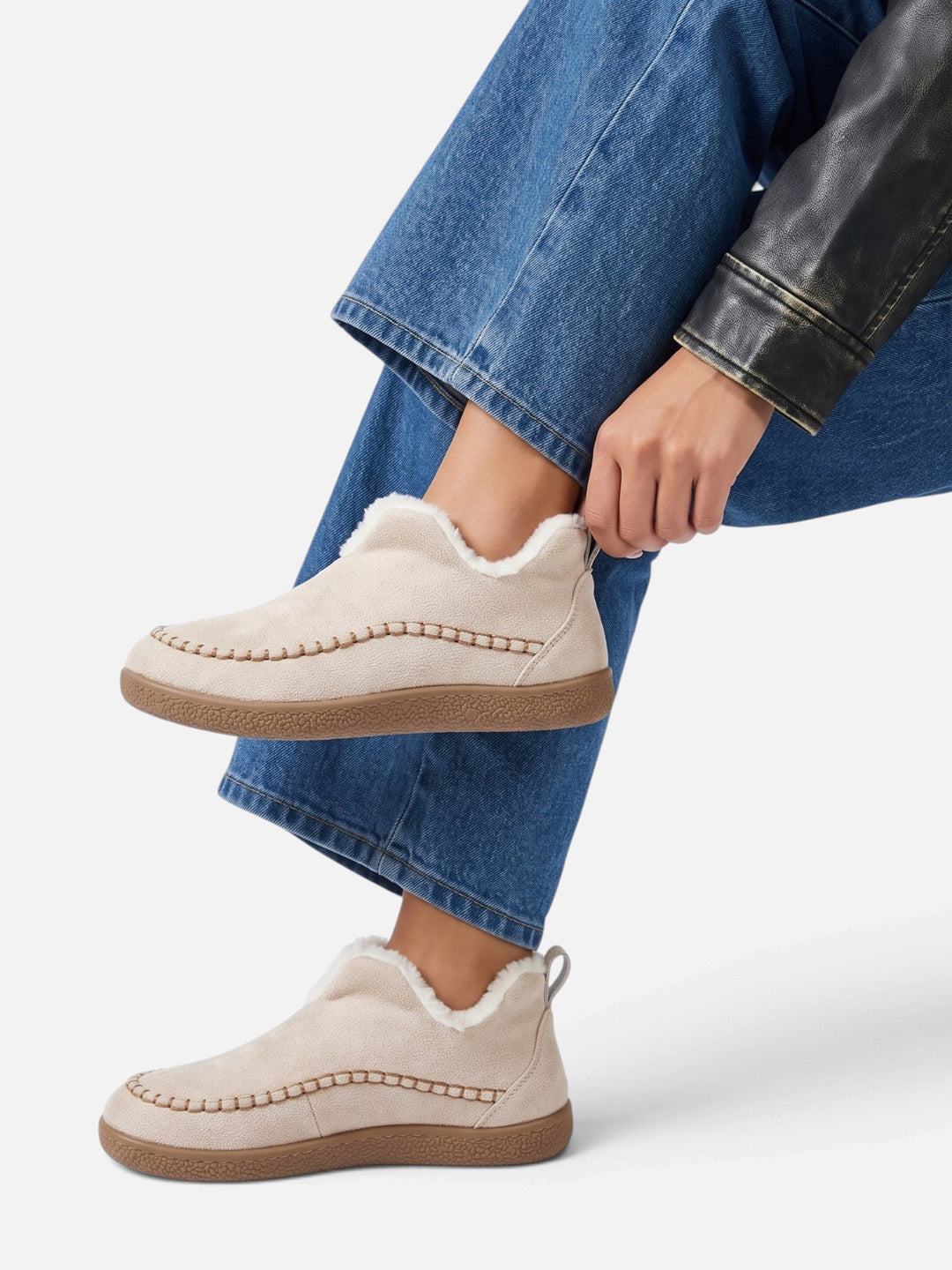 Ribfluwelen Instap Pantoffels voor Dames met Nepbont Voering