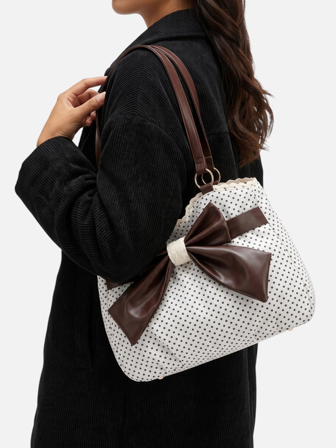 Stippen Shopper voor Dames met Strik en Kanten Rand