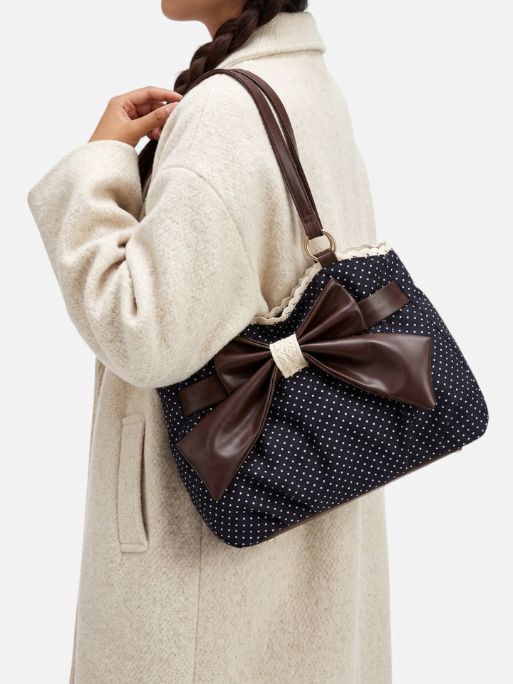 Stippen Shopper voor Dames met Strik en Kanten Rand