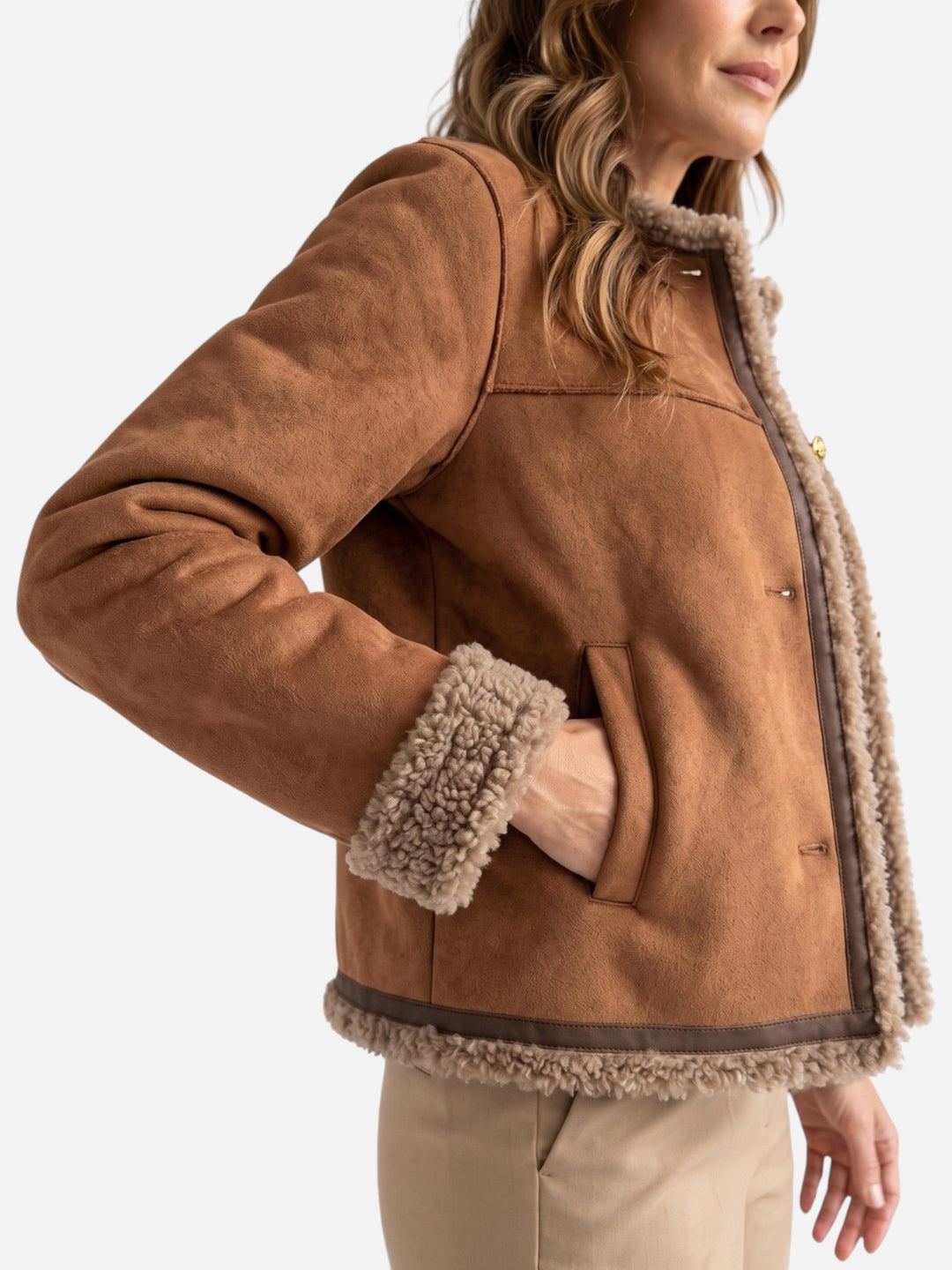 Shearling Jas voor Dames met Knopen