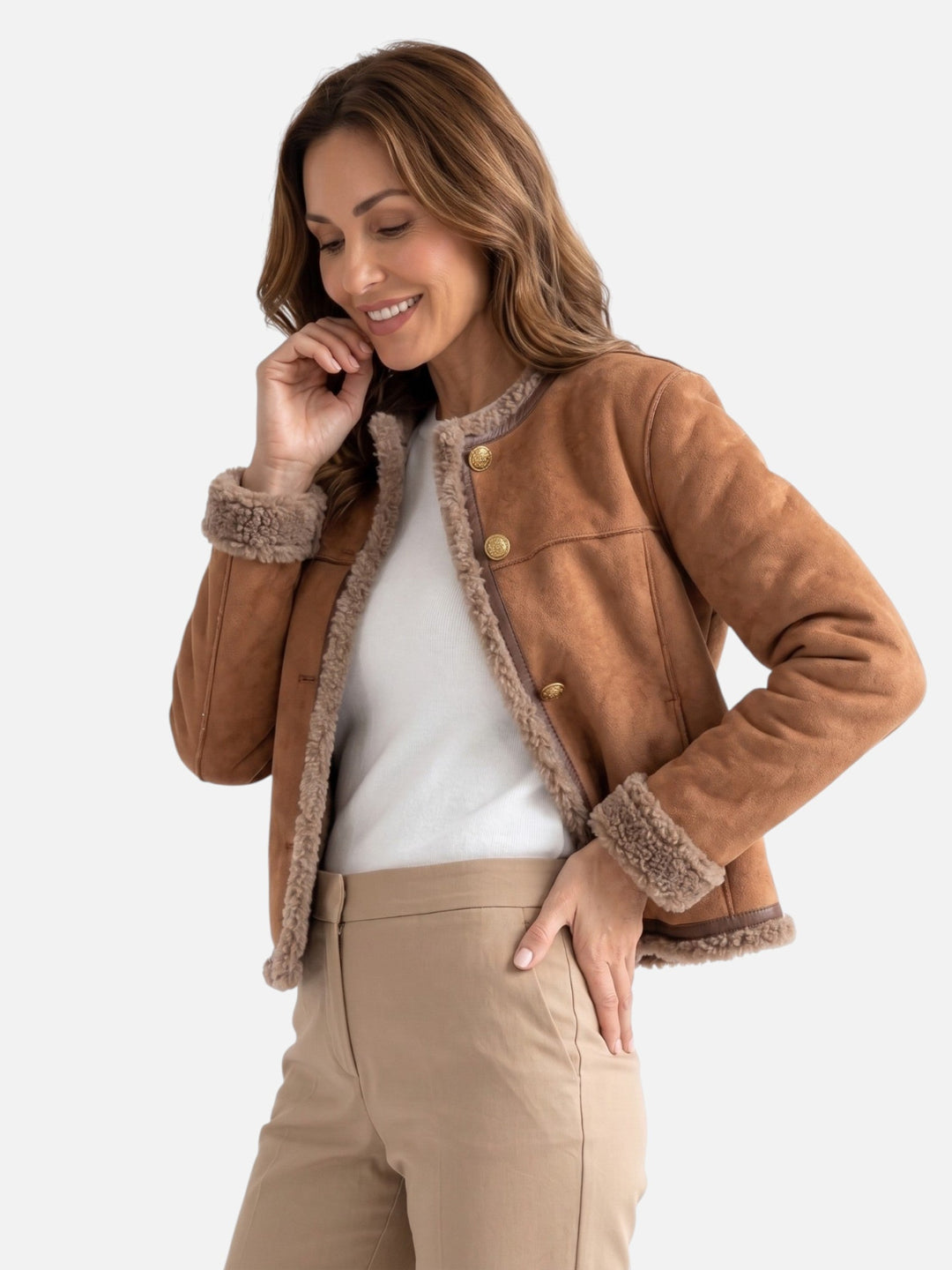 Shearling Jas voor Dames met Knopen