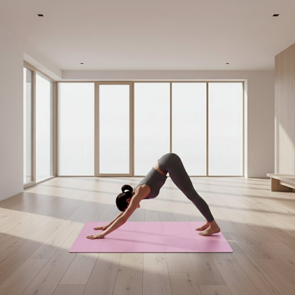 Antislip opvouwbare yogamat met pilates-rasterlijnen, draagbaar, 4mm EVA-schuim, lichtgewicht