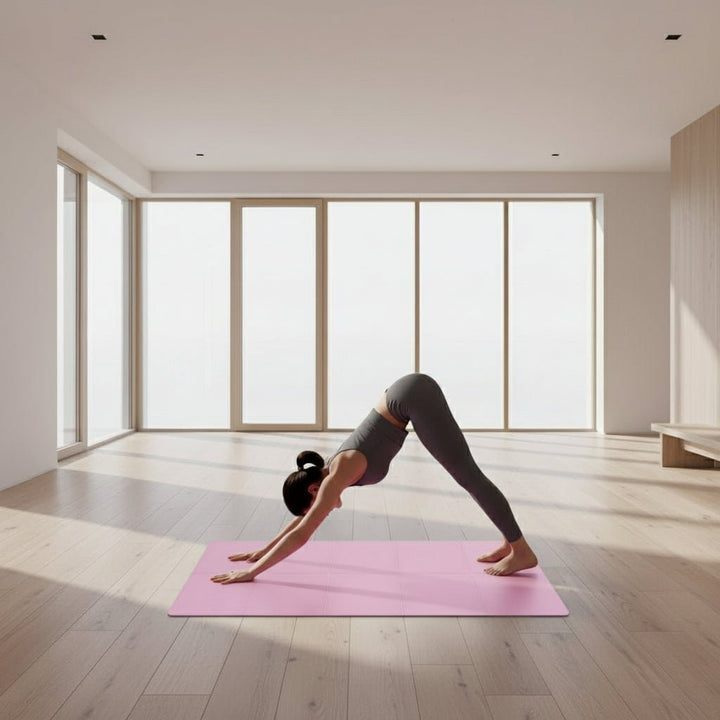 Antislip opvouwbare yogamat met pilates-rasterlijnen, draagbaar, 4mm EVA-schuim, lichtgewicht