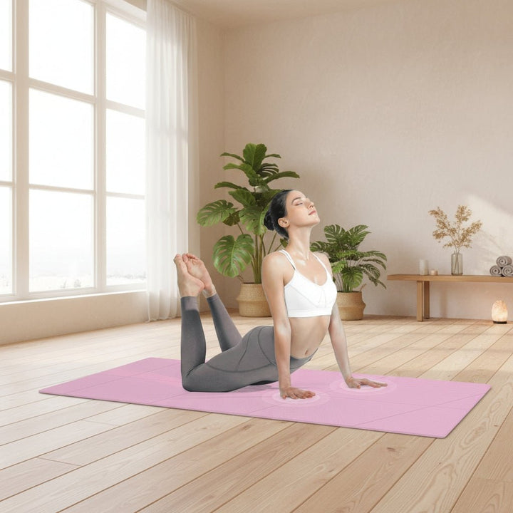 Antislip opvouwbare yogamat met pilates-rasterlijnen, draagbaar, 4mm EVA-schuim, lichtgewicht