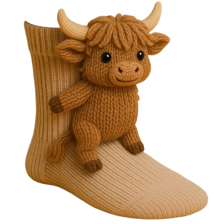 Noviteitensokken dier, sokhoogte crew, pluche 3D, ribgebreid, cadeau, personage