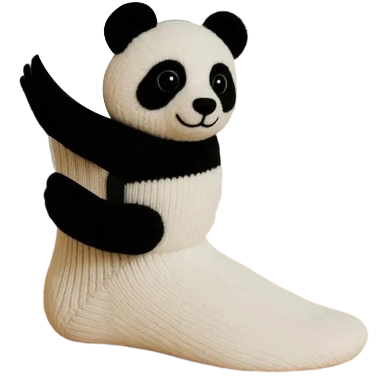 Noviteitensokken dier, sokhoogte crew, pluche 3D, ribgebreid, cadeau, personage