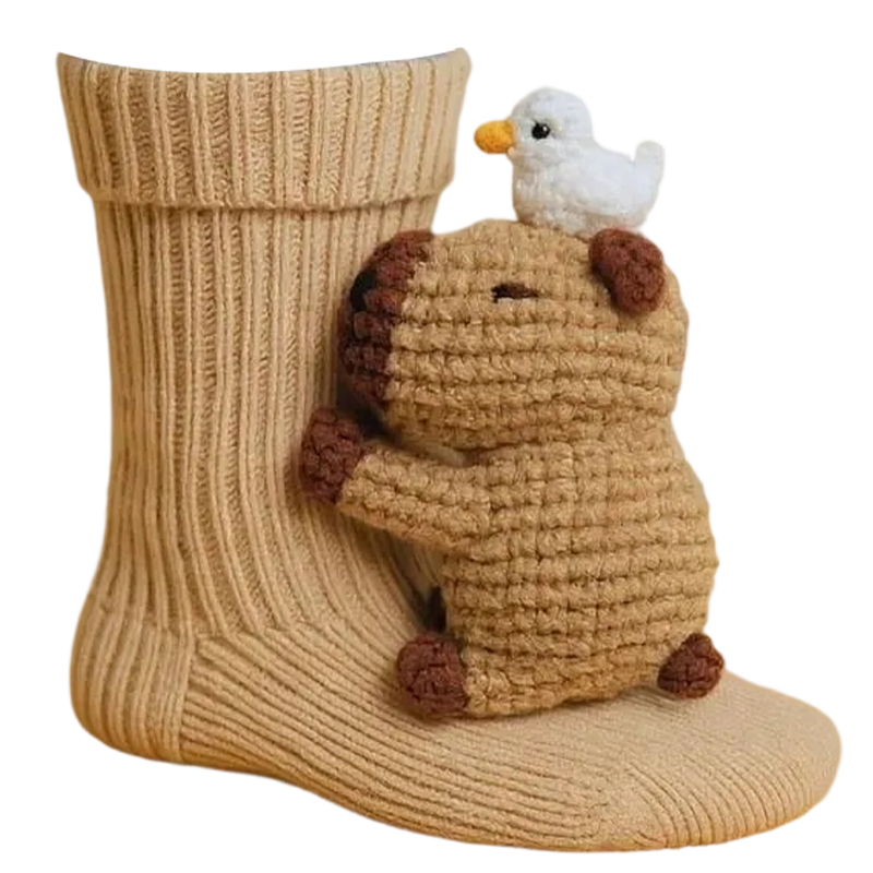 Noviteitensokken dier, sokhoogte crew, pluche 3D, ribgebreid, cadeau, personage