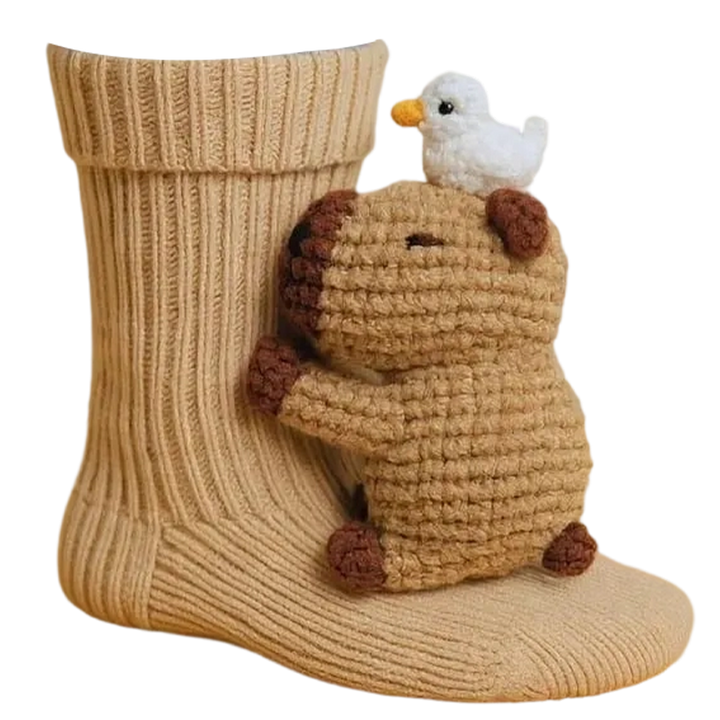 Noviteitensokken dier, sokhoogte crew, pluche 3D, ribgebreid, cadeau, personage