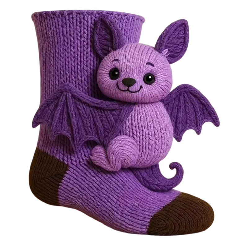 Noviteitensokken dier, sokhoogte crew, pluche 3D, ribgebreid, cadeau, personage
