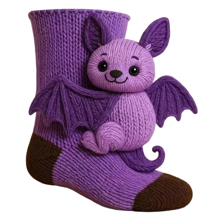 Noviteitensokken dier, sokhoogte crew, pluche 3D, ribgebreid, cadeau, personage