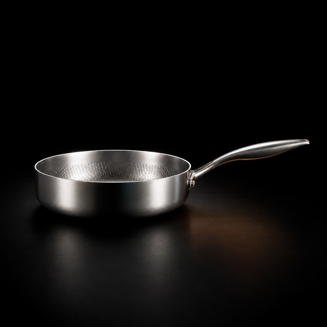 Handgehamerde titanium braadpan met hoge rand