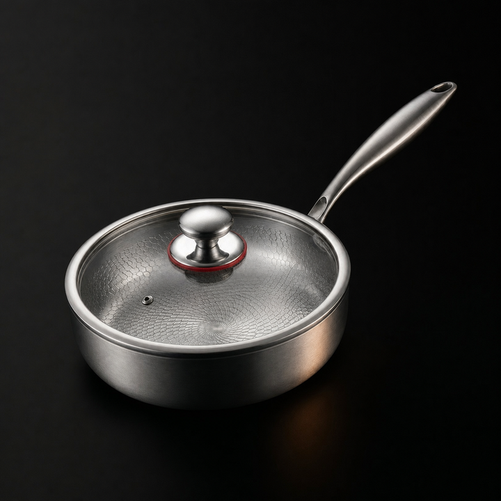 Gehamerde titanium koekenpan met hoge rand