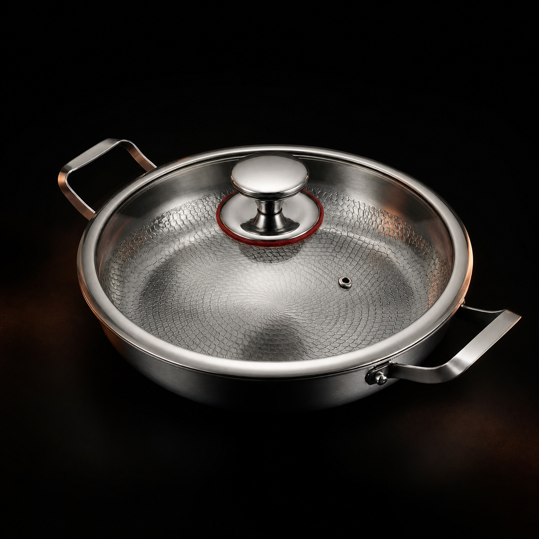Gehamerde titanium pan met twee handvatten