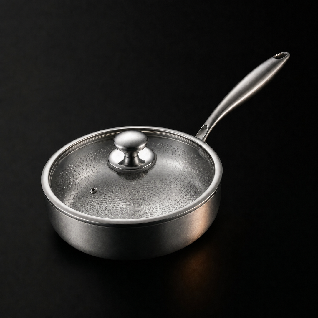 Handgehamerde titanium braadpan met hoge rand