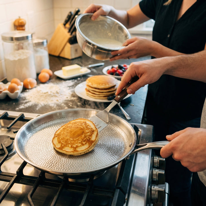 Handgehamerde titanium crêpepan, PFAS-vrij