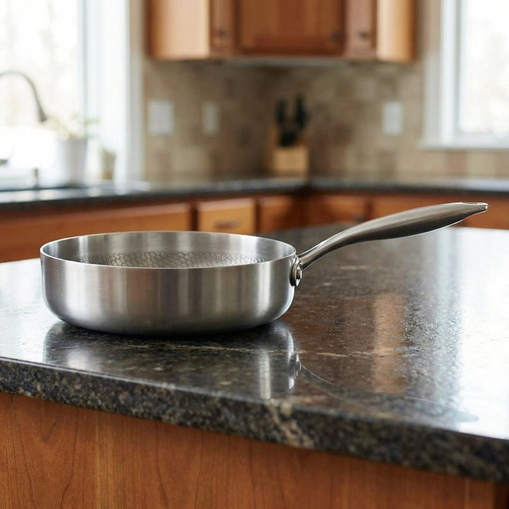 Handgehamerde titanium braadpan met hoge rand
