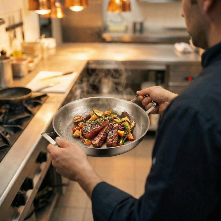 Gehamerde titanium pan met twee handvatten