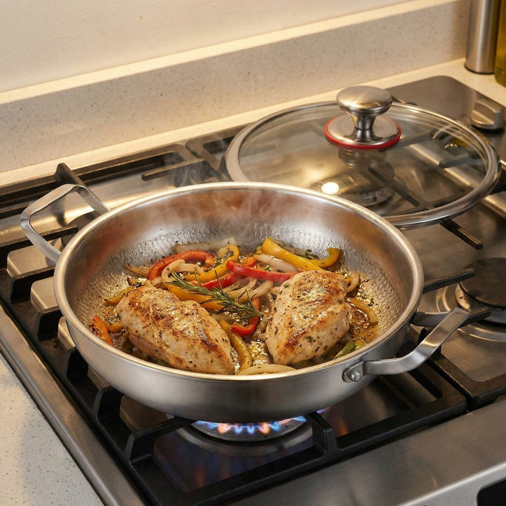 Gehamerde titanium pan met twee handvatten