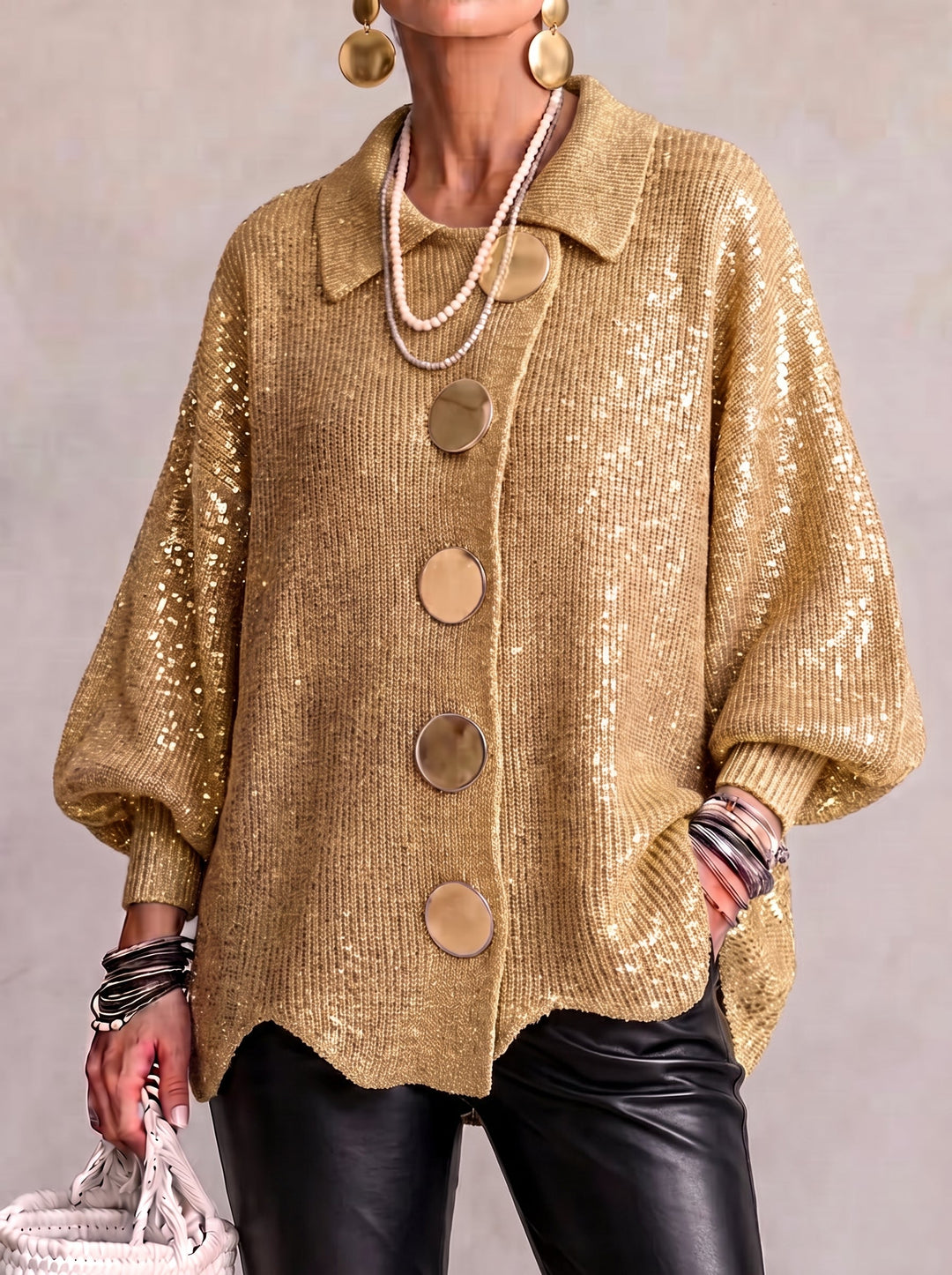 Oversized vest met kraag en grote metalen knopen