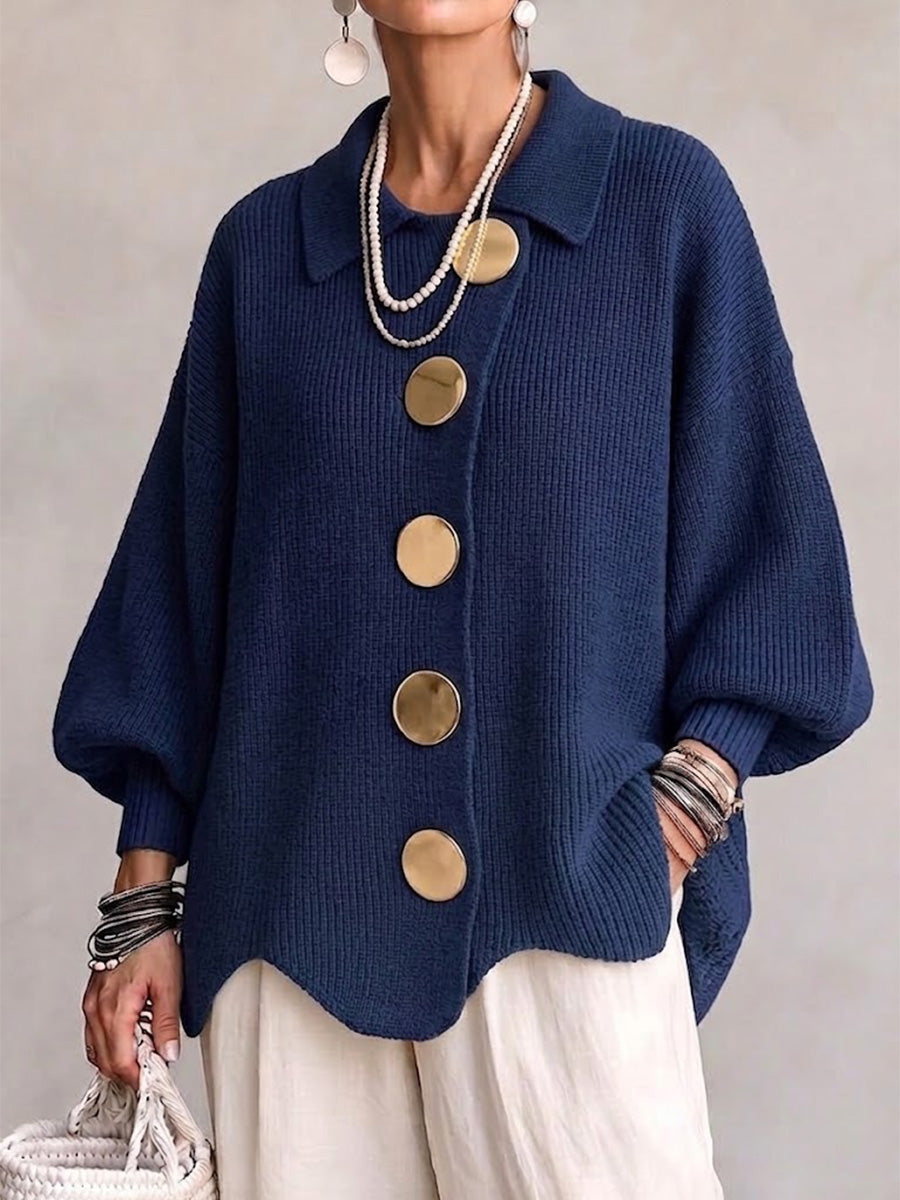 Oversized vest met kraag en grote metalen knopen