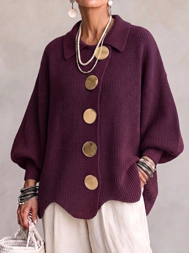 Oversized vest met kraag en grote metalen knopen