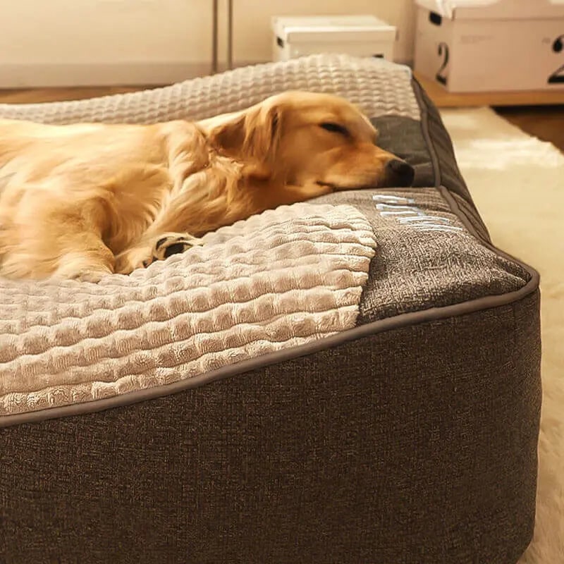 Orthopedisch hondenbed groot met opstaande rand, gewatteerd wafel-pluche bovenlaag en machinewasbare hoes