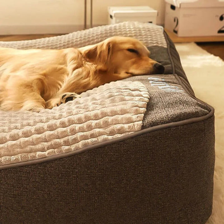 Orthopedisch hondenbed groot met opstaande rand, gewatteerd wafel-pluche bovenlaag en machinewasbare hoes