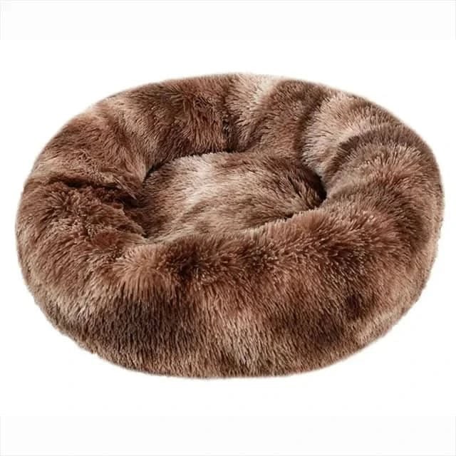 Orthopedisch donut pluche hondenbed met opstaande rand en shaggy kunstbont kussen