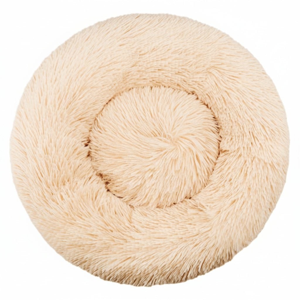 Orthopedisch donut pluche hondenbed met opstaande rand en shaggy kunstbont kussen