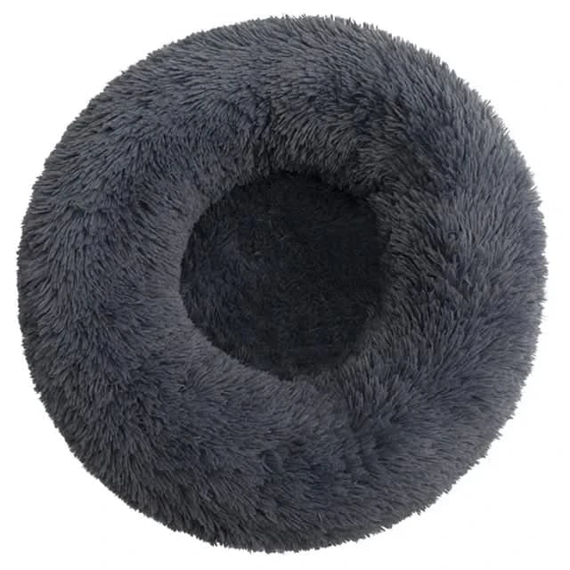 Orthopedisch donut pluche hondenbed met opstaande rand en shaggy kunstbont kussen
