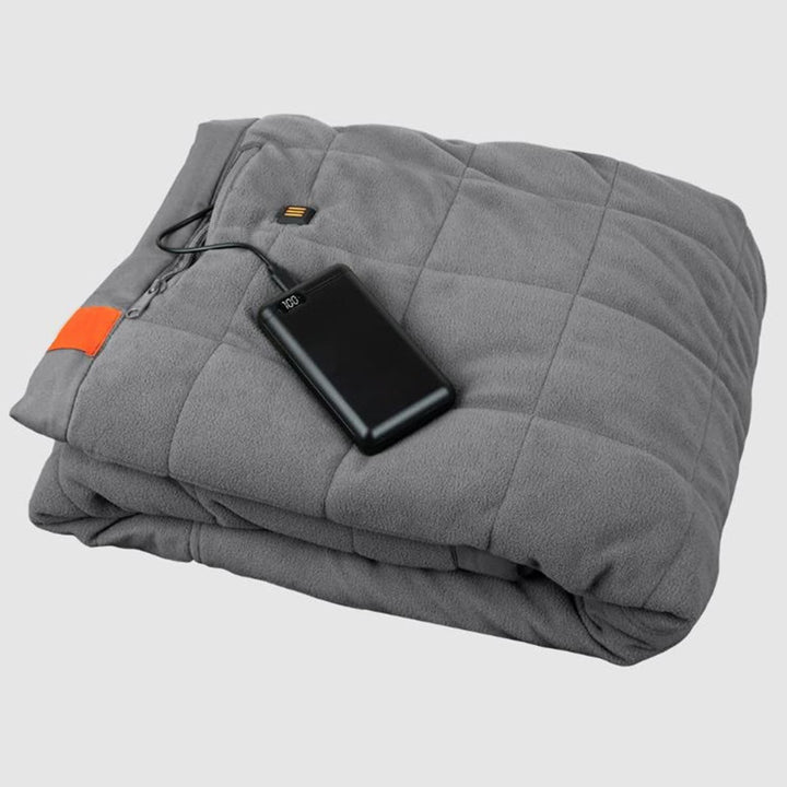Verwarmde buitendeken op batterijen met draagbare USB-powerbank en drie verwarmingszones