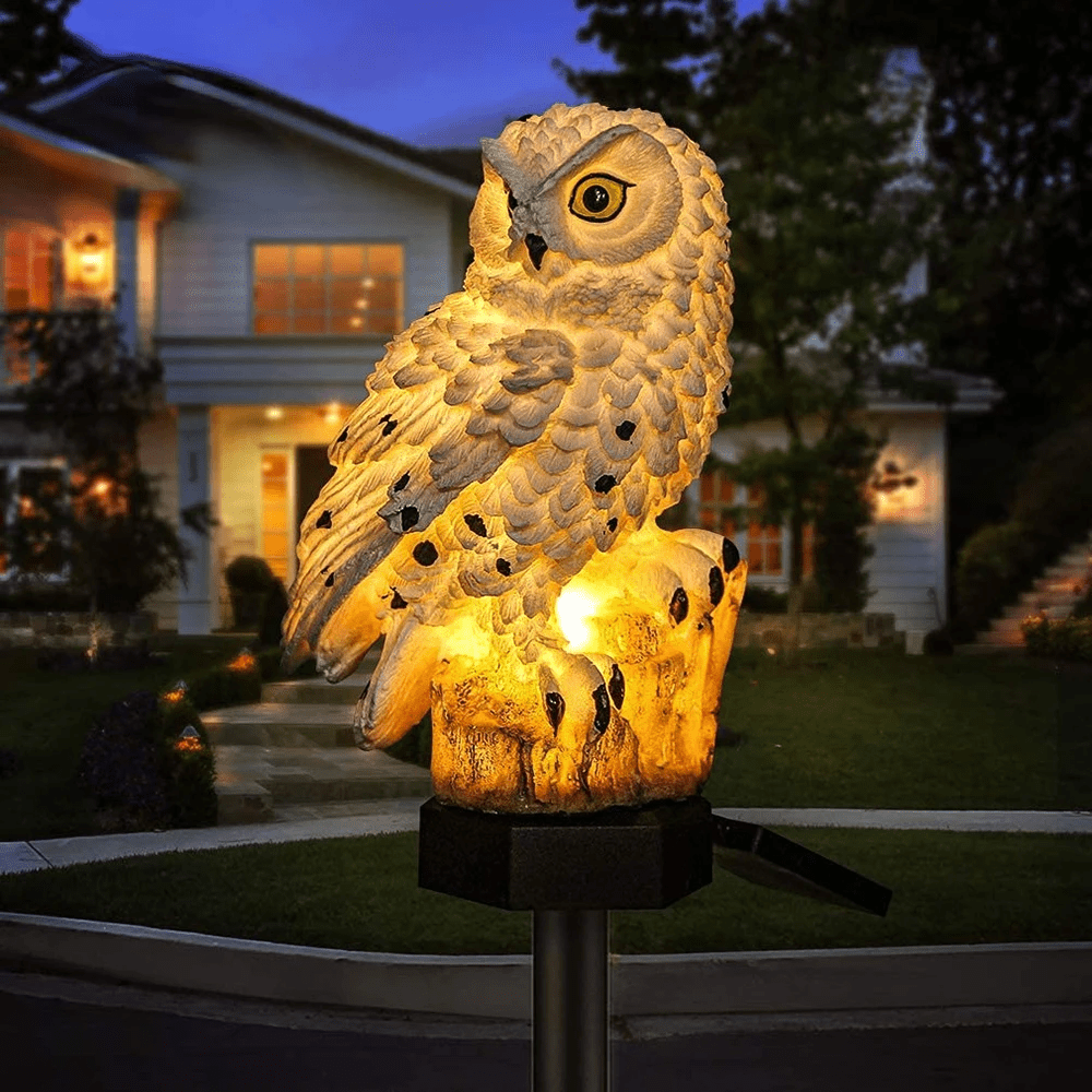 Tuinverlichting op zonne-energie voor buiten met decoratieve uil van hars op prikker, waterdicht
