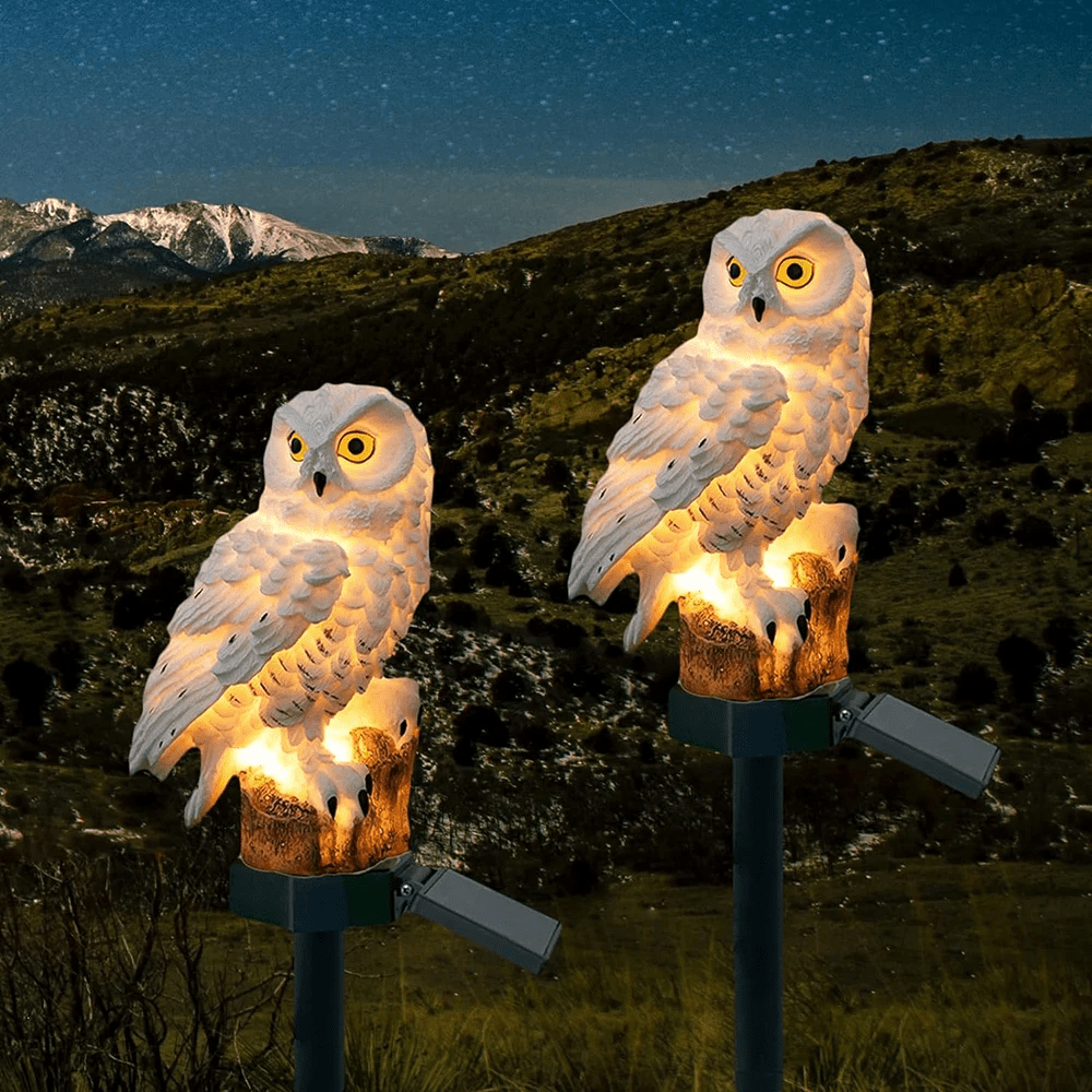 Tuinverlichting op zonne-energie voor buiten met decoratieve uil van hars op prikker, waterdicht
