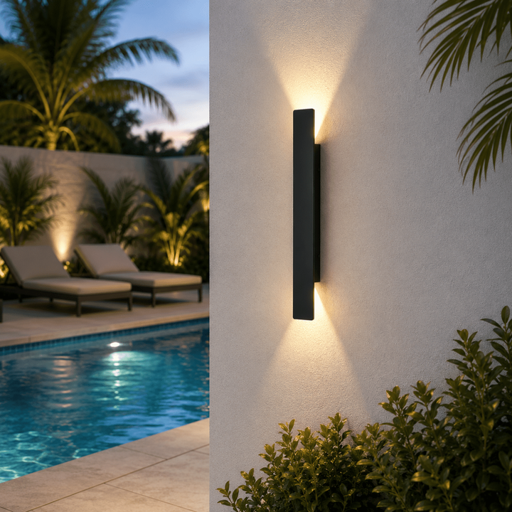 Buitenwandlamp met led-verlichting omhoog en omlaag en modern rechthoekig ontwerp