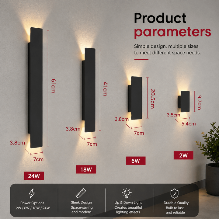 Buitenwandlamp met led-verlichting omhoog en omlaag en modern rechthoekig ontwerp