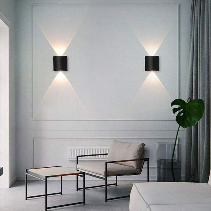 Wandlamp voor buiten, waterdichte LED-armatuur, gebogen met licht omhoog en omlaag, modern