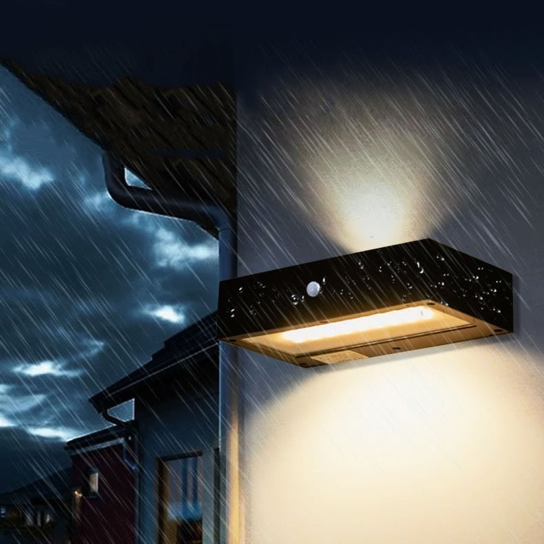 Buitenwandlamp met op- en neer-LED-verlichting en bewegingssensor voor buiten