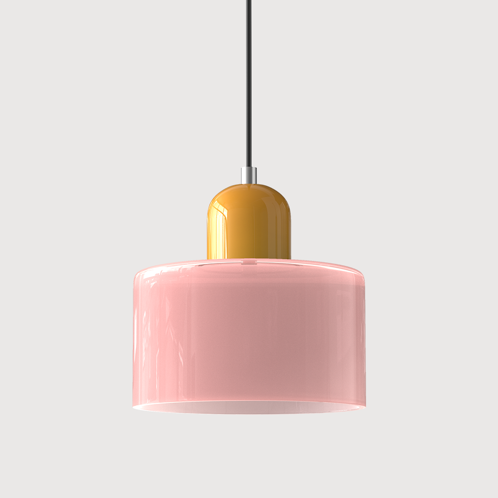 Mid-century modern hanglamp met warm wit licht en tweelaagse matglazen kap
