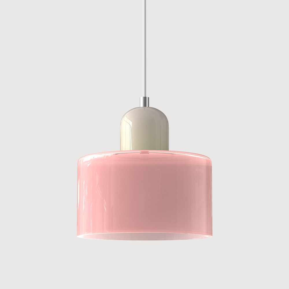 Mid-century modern hanglamp met warm wit licht en tweelaagse matglazen kap