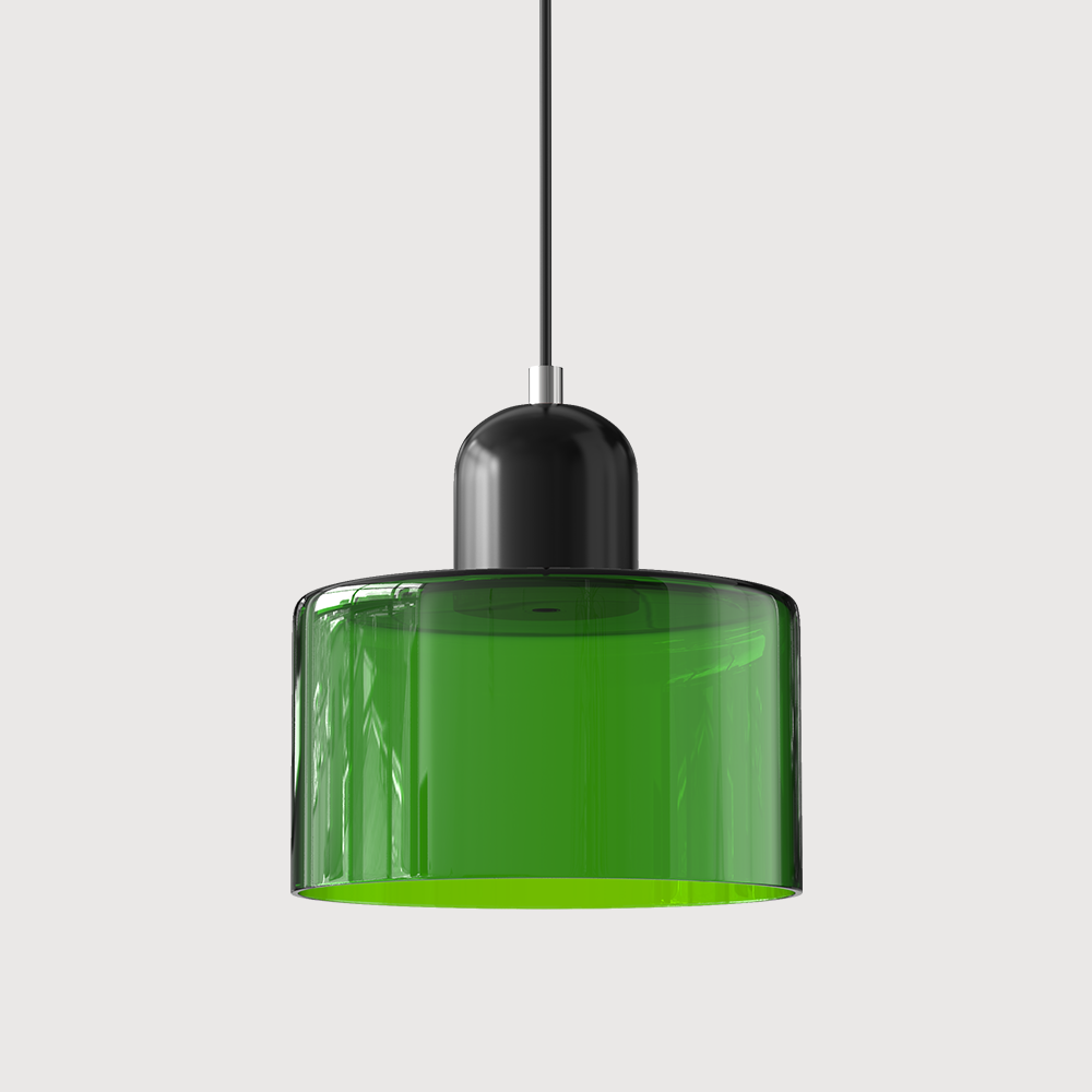 Mid-century modern hanglamp met warm wit licht en tweelaagse matglazen kap