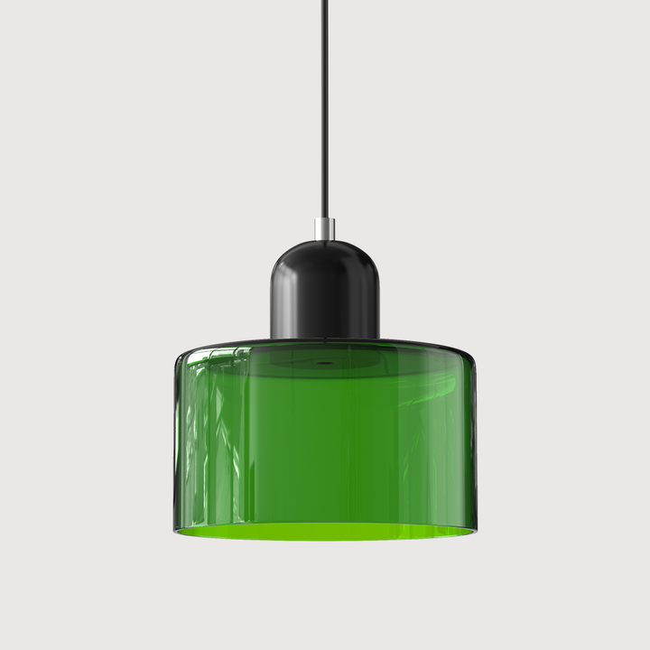 Mid-century modern hanglamp met warm wit licht en tweelaagse matglazen kap