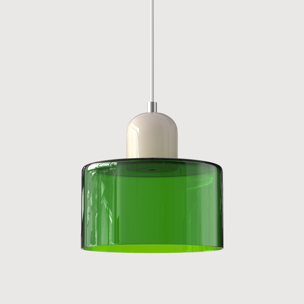 Mid-century modern hanglamp met warm wit licht en tweelaagse matglazen kap