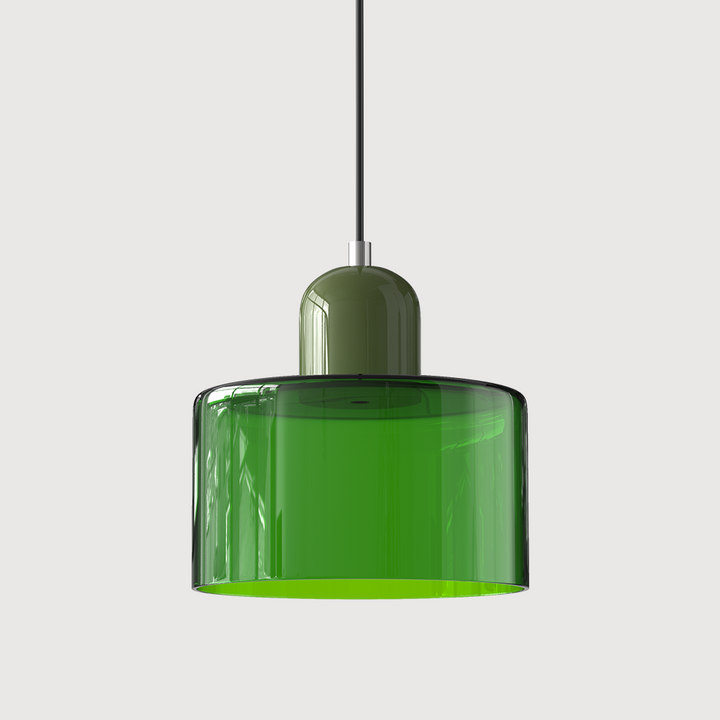 Mid-century modern hanglamp met warm wit licht en tweelaagse matglazen kap